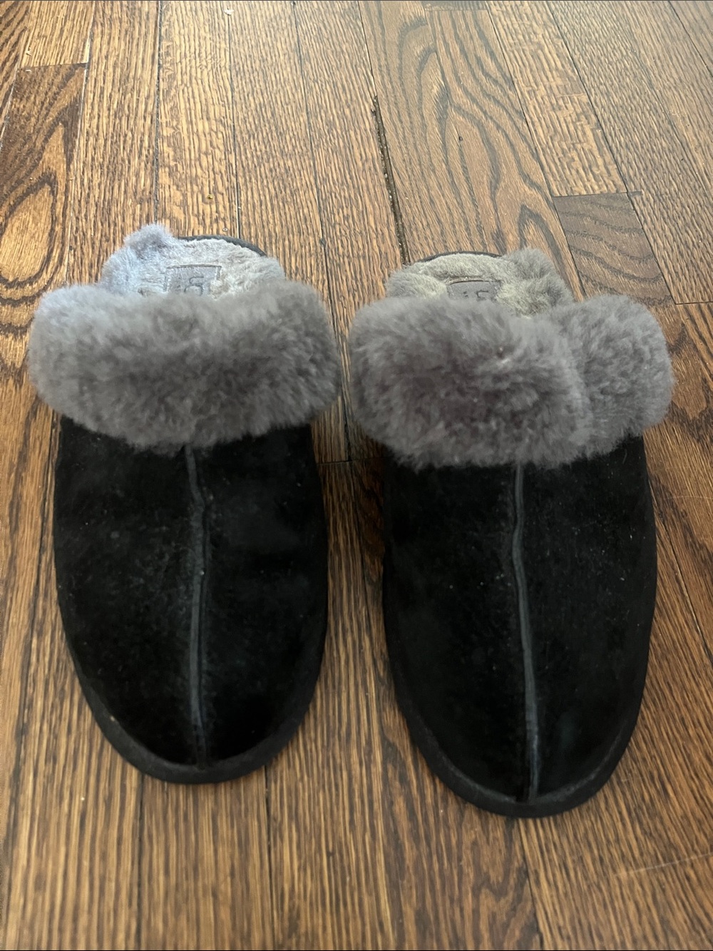 UGG Black Exterior with Grey Shearling Lined Slippers
